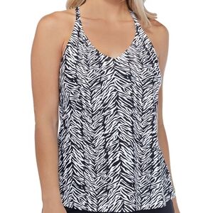 Island Escape Black And White Racerback Lined Deep V Neck Under Wire Tankini Top